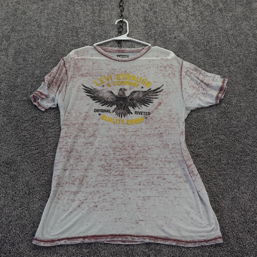 Levis T Shirt Womens Medium Red Burnout Eagle Graphic Short Sleeve Cotton